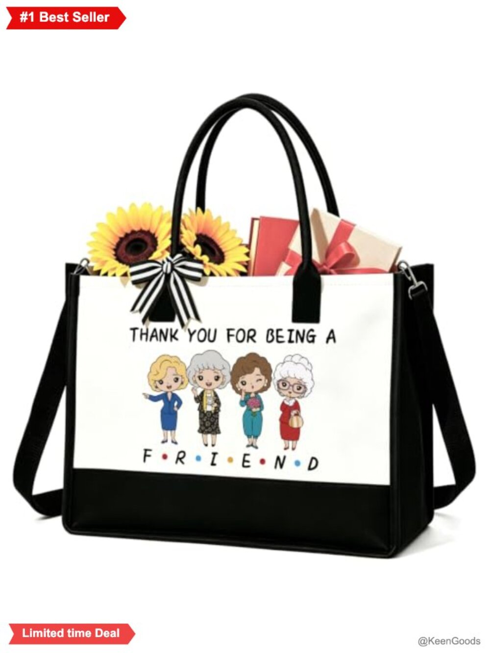 Golden Girls Canvas Tote Bag with Zipper Adjustable Strap Teacher Work Beach